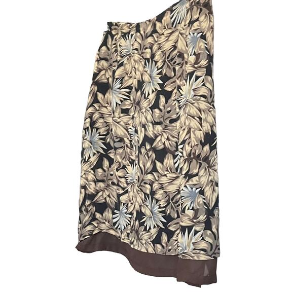 VALERIE STEVENS SILK WRAP AROUND MIDI SKIRT, WOMENS, 16, BROWN TAN BLUE FLORAL - Picture 6 of 11